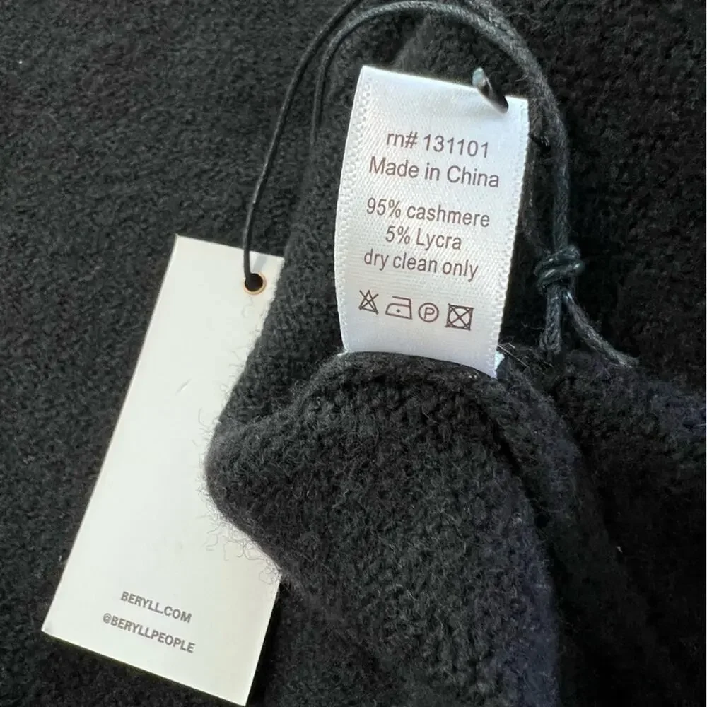 New Beryll Cocoon Cashmere Cardigan Sweater OS Oversized Open Front Black